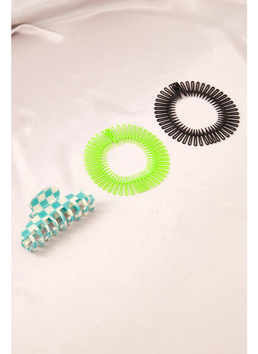 Orly Fashion Accessories Women 3 Pieces Hair Clip And Headband Set, Green  - Image 3