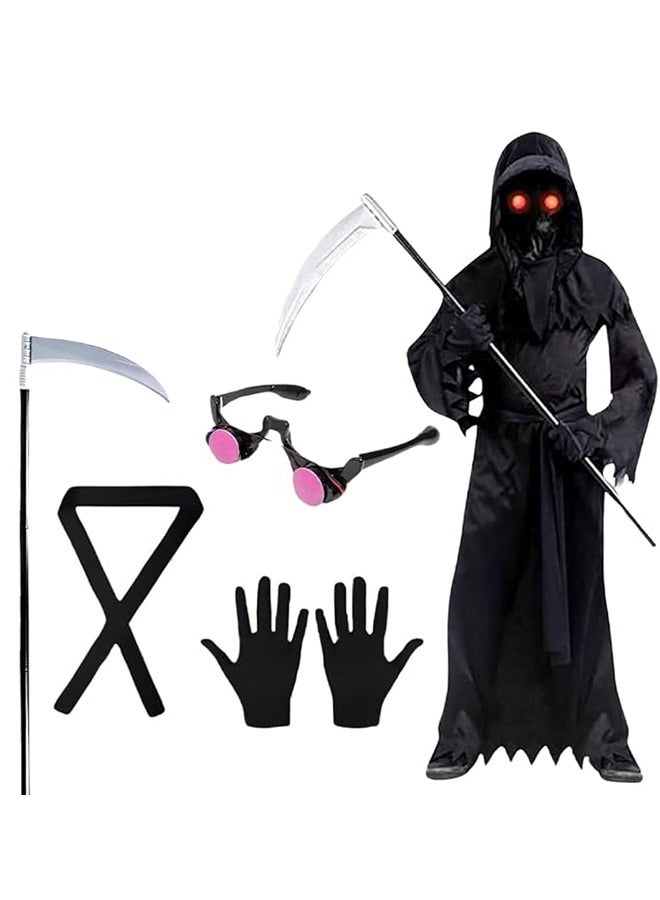 JCB CHIC Halloween costume for kids adult,Grim Reaper Costume Cosplay Kit,Halloween Masquerade Costume,Cape,Gloves,Face Cover,Glasses,Halloween Cosplay Scary Dressup Halloween Horror Costume(XL) - Image 1