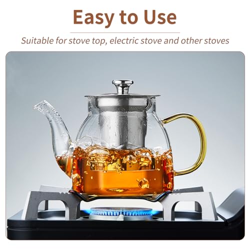 DOPUDO Glass Tea Pot with Stainless Steel Infuser and Lid (Octagonal), Clear Glass Teapot, Borosilicate Hydrochloric Glass Heat Resistant, Fine Glass Filter for Flower Tea, Tea Bags (27 oz / 800 ml) - Image 5