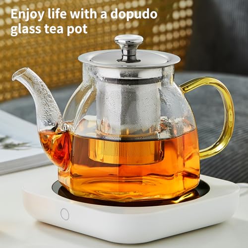 DOPUDO Glass Tea Pot with Stainless Steel Infuser and Lid (Octagonal), Clear Glass Teapot, Borosilicate Hydrochloric Glass Heat Resistant, Fine Glass Filter for Flower Tea, Tea Bags (27 oz / 800 ml) - Image 2