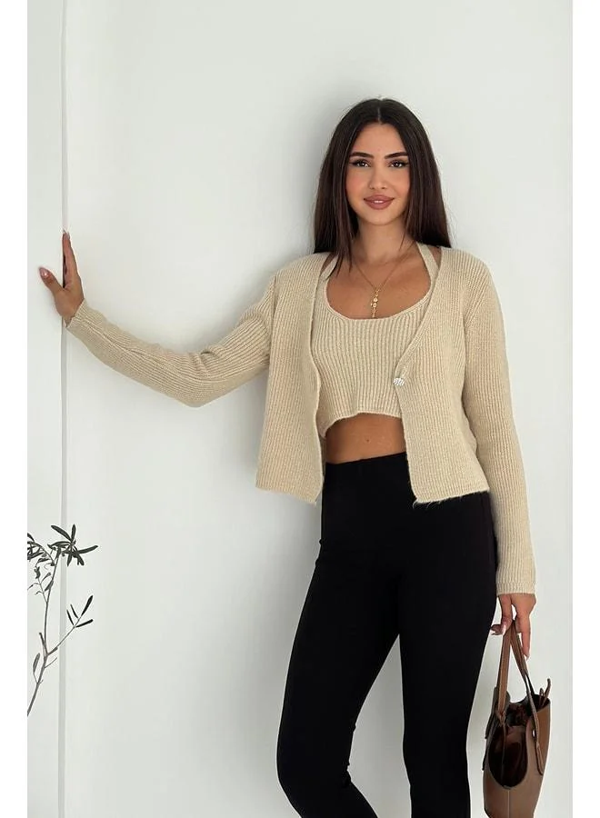 Noa Noa Women's Knitted Crop Top & Cardigan Set – Soft & Minimal Style