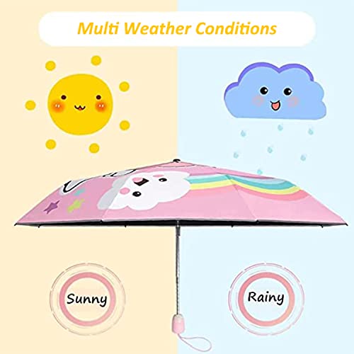 Hannstar Automatic Kids Umbrella, Folding Telescopic Toddler Umbrella for girls & boys, UV/Sun Protection - Strong and Portable - Compact, Durable, Lightweight Cute Kitty Brolly - Image 3