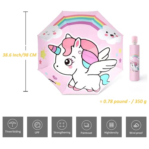 Hannstar Automatic Kids Umbrella, Folding Telescopic Toddler Umbrella for girls & boys, UV/Sun Protection - Strong and Portable - Compact, Durable, Lightweight Cute Kitty Brolly - Image 5