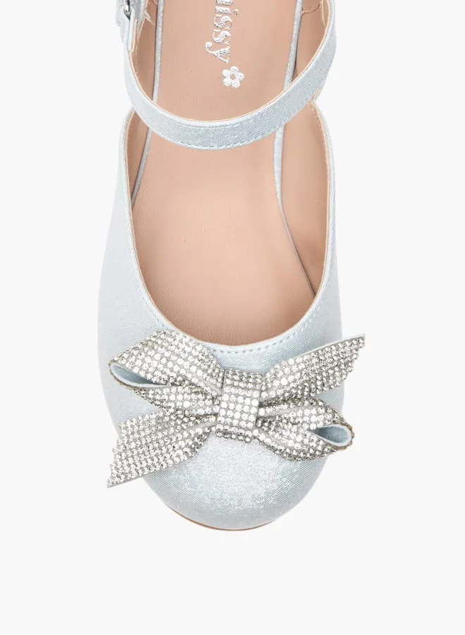 Little Missy Girls Embellished Bow Ballerina Shoes With Hook And Loop Closure Ramadan Collection