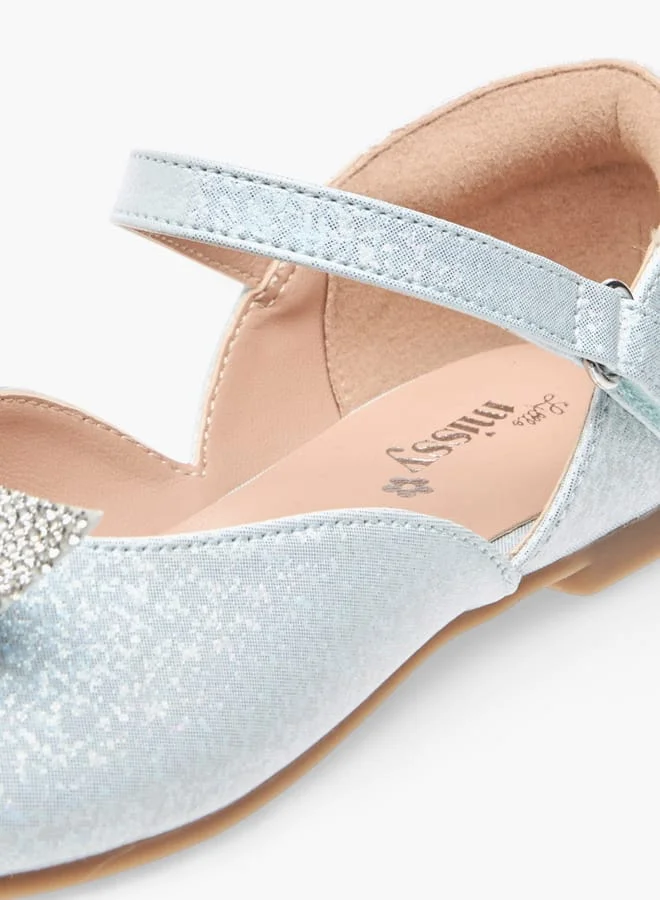Little Missy Girls Embellished Bow Ballerina Shoes With Hook And Loop Closure Ramadan Collection