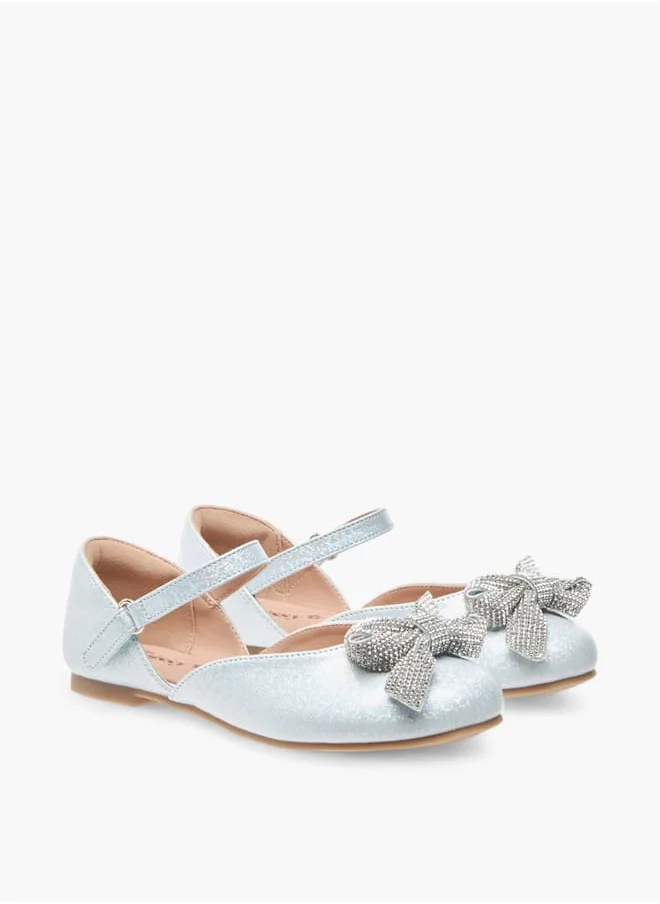 Little Missy Girls Embellished Bow Ballerina Shoes With Hook And Loop Closure