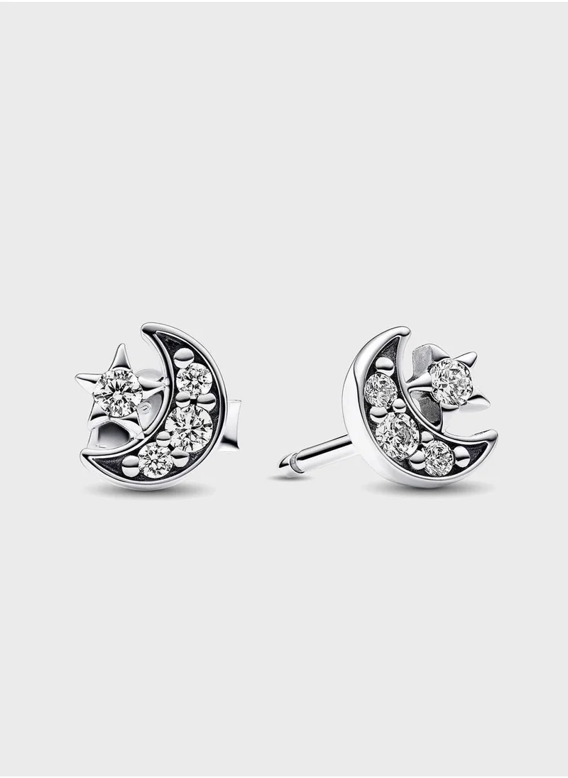 Sparkling Moon and Star Stud Earrings