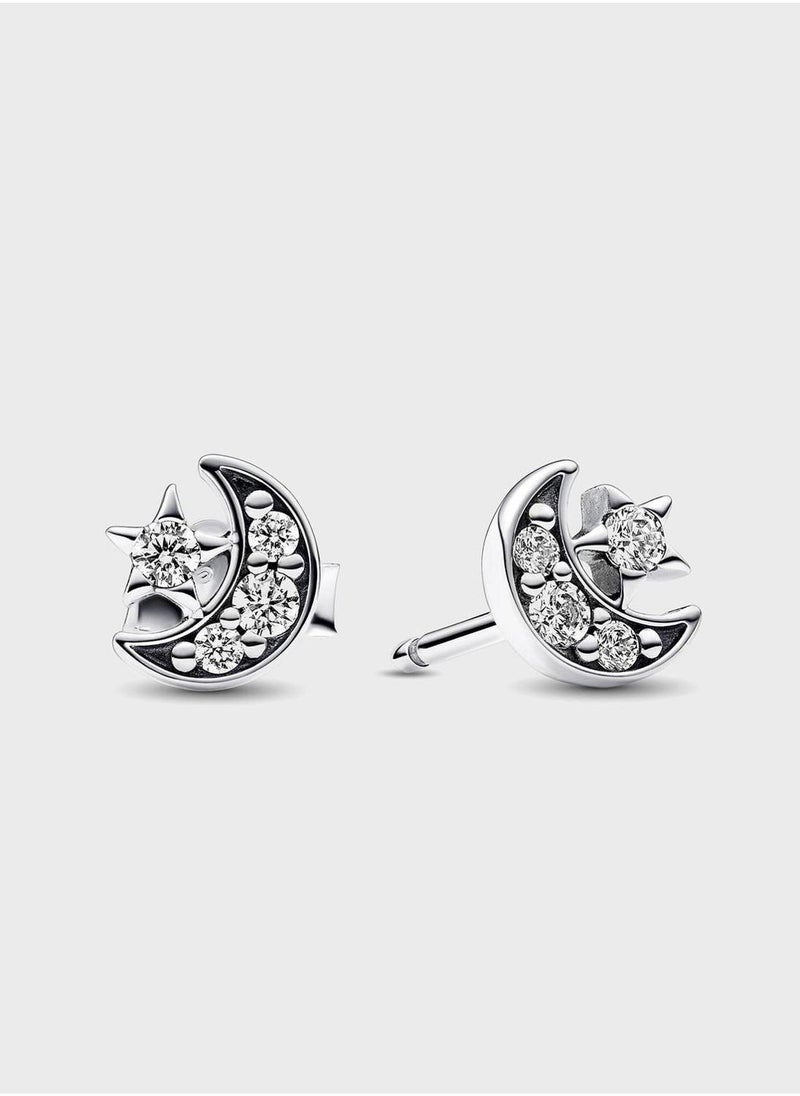 PANDORA Sparkling Moon and Star Stud Earrings - Image 1