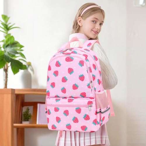DSIUE Kids Backpack for Girls Elementary BookBags Teens School Backpack with Lunch Box Strawberry Pink - Image 3