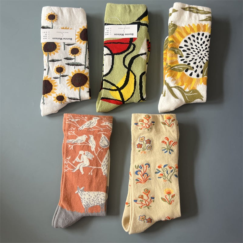 New French Bonne Maison Mid-Calf Socks for Men and Women, Artistic Oil Painting Socks, Unique and Creative, Colorful Socks - Image 2