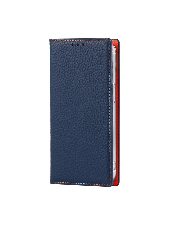 Case Cover For iPhone 13 Litchi Texture Genuine Leather Phone Case With Lanyard & Holder & Card Slots & Wallet(Dark Blue)