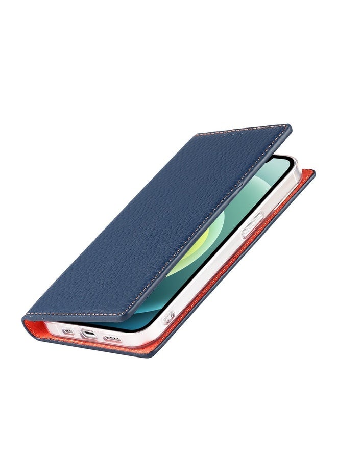 Case Cover For iPhone 13 Litchi Texture Genuine Leather Phone Case With Lanyard & Holder & Card Slots & Wallet(Dark Blue)