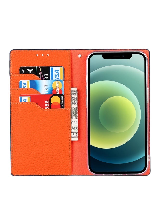 Case Cover For iPhone 13 Litchi Texture Genuine Leather Phone Case With Lanyard & Holder & Card Slots & Wallet(Dark Blue)