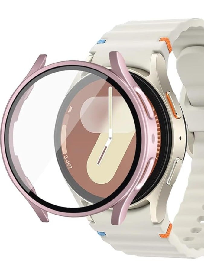 Case Cover Hard PC Screen Protector Case for Samsung Galaxy Watch 7 44mm, Anti-Slip Ultra-thin Scratch Resistant Cover with Tempered Glass for Galaxy Watch7 (Rose Gold) 
