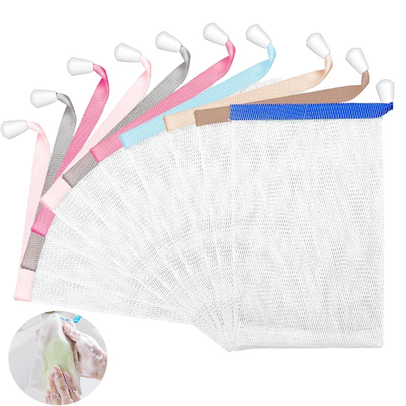 10 Pack Soap Bubble Mesh Bags with Drawstring, Mesh Soap Bags for Soap Bars, Soap Exfoliating Bag with Drawstring, for Foaming and Drying, Can be Hung, Suitable for Home, Hotel (Random Color)