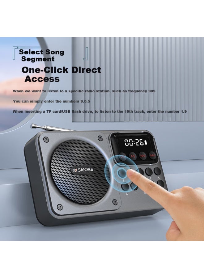 راديو M39 لكبار السن، مكبر صوت صغير قابل لإعادة الشحن مع فتحة بطاقة، راديو FM محمول ومشغل موسيقى بلوتوث، أزرق