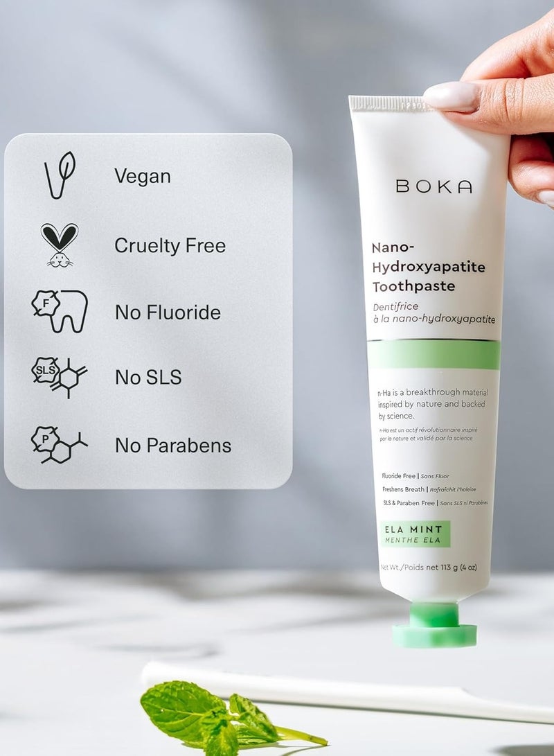 Boka Natural Toothpaste, Fluoride Free - Ela Mint, 4oz, Pack of 1 - Made in USA - Remineralizing, Sensitive Teeth, & Whitening - SLS Free - Dentist Recommended for Adult, Kids Oral Care - Image 3