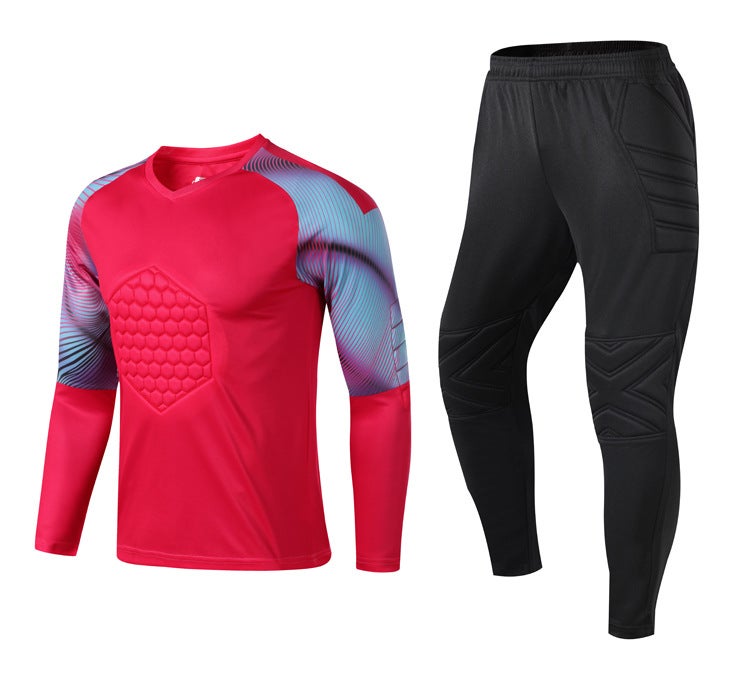 Generic Goalkeeper Long Sleeve Kit Soccer Jersey Pants Set Rose Red 