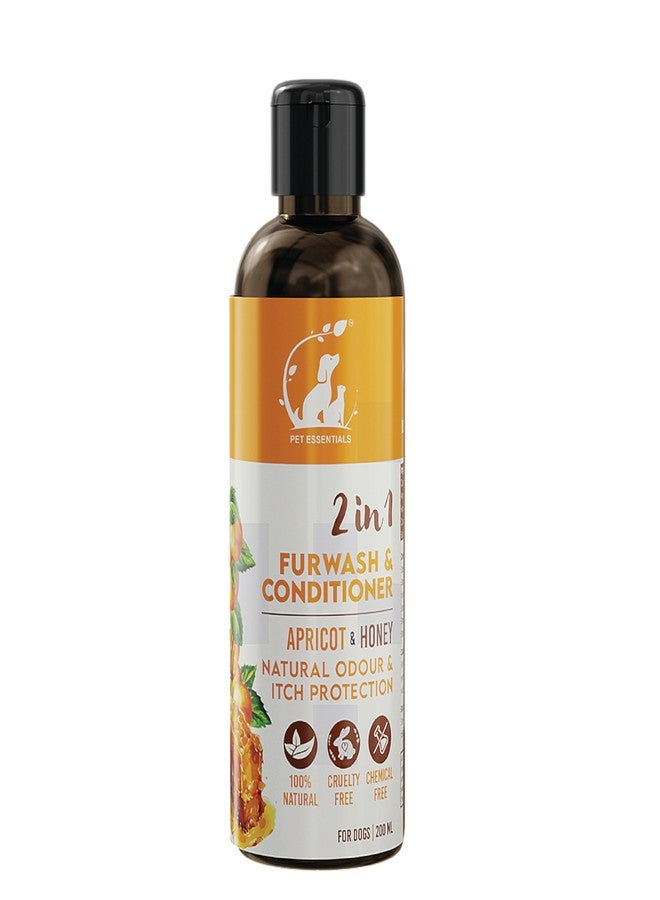 Pet Essentials 2 in 1 Dog Shampoo & Conditioner - Apricot & Raw Honey Natural Furwash for Odour Control & Itch Relief (200ml) | Ayurvedic & Chemical-Free | Cruelty-Free | Suitable for All Breeds - Image 1