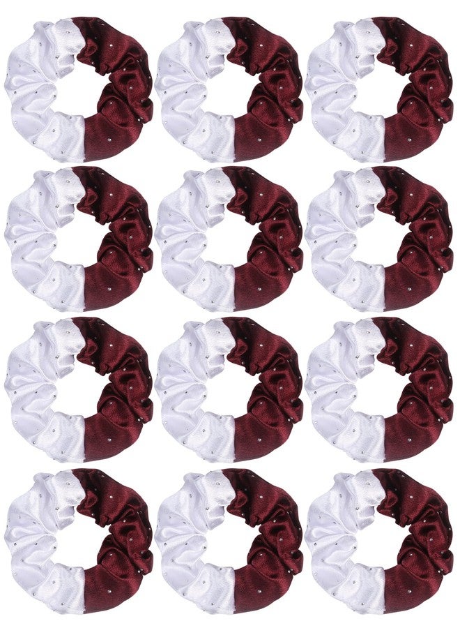 ICObuty Cheerleader Hair Scrunchies, 4.5 Inches, 12 Pack, Satin Silk Ponytail Holders (Maroon/White) - Image 1