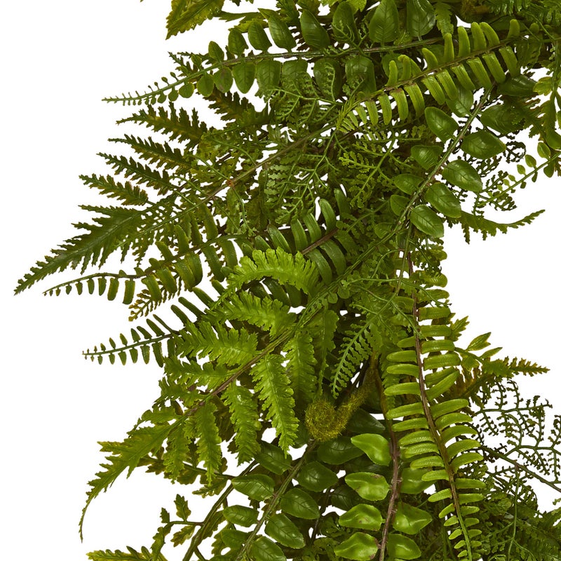 Nearly Natural 24in. Mixed Fern Artificial Wreath, Green - Image 2