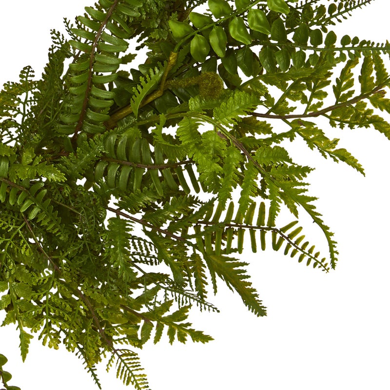Nearly Natural 24in. Mixed Fern Artificial Wreath, Green - Image 3