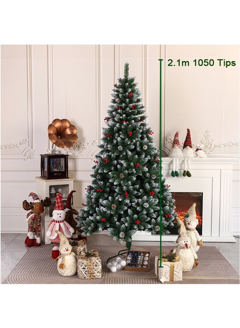 TAPIT 1.8m 750-Tip Artificial White Snowy Christmas Tree, PVC Pinecones & Red Berries Decorated Floor Standing Xmas Tree, Holiday Scene Decoration for Home Hotel Mall (EC140) - Image 2