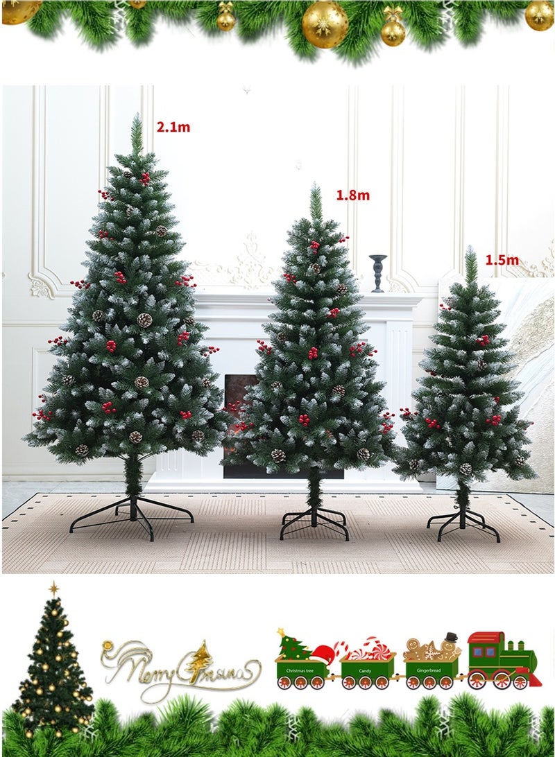TAPIT 1.8m 750-Tip Artificial White Snowy Christmas Tree, PVC Pinecones & Red Berries Decorated Floor Standing Xmas Tree, Holiday Scene Decoration for Home Hotel Mall (EC140) - Image 3