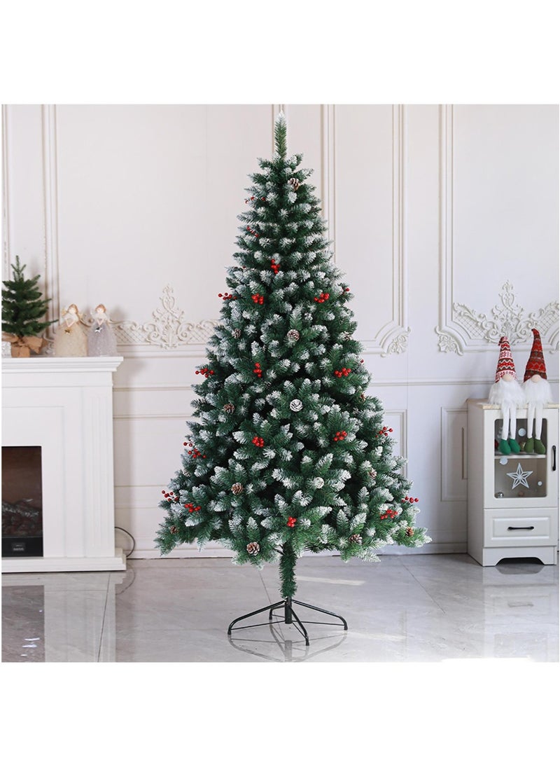 TAPIT 1.8m 750-Tip Artificial White Snowy Christmas Tree, PVC Pinecones & Red Berries Decorated Floor Standing Xmas Tree, Holiday Scene Decoration for Home Hotel Mall (EC140) - Image 1