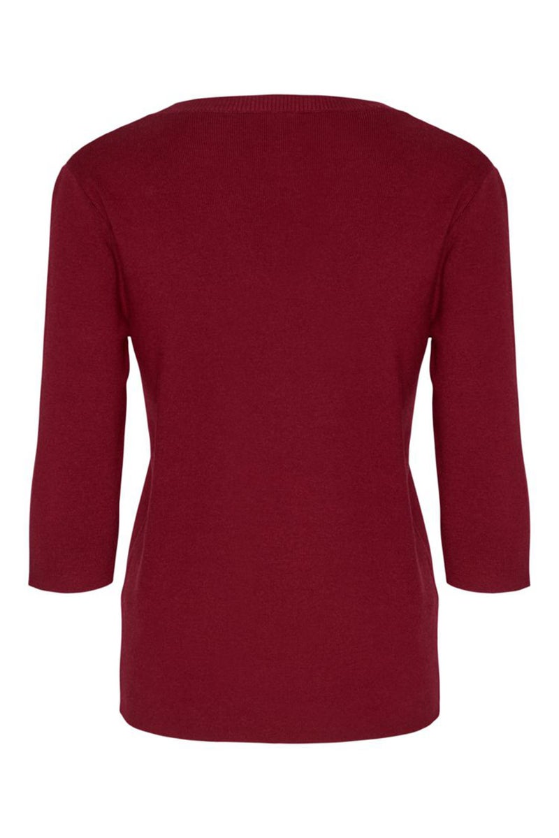 Fire & Glory Women Crew Neck Elbow Sleeve Knitted Blouse, Red - Image 3