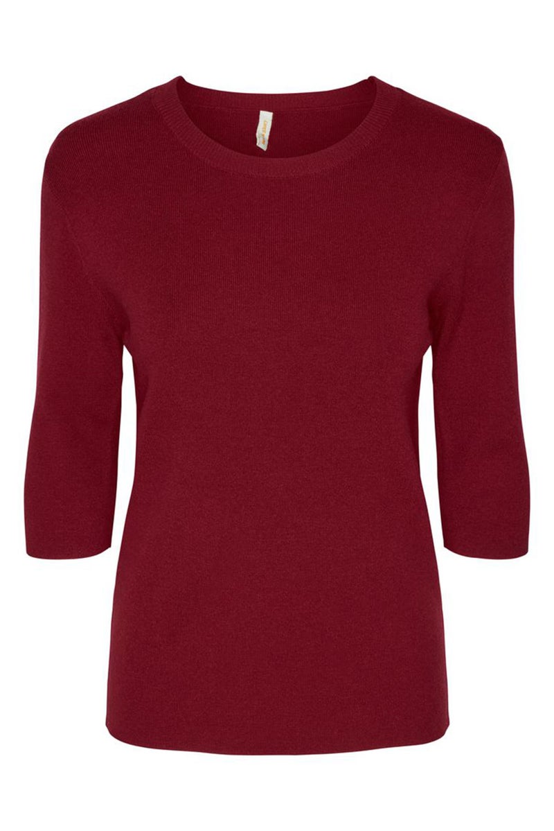 Fire & Glory Women Crew Neck Elbow Sleeve Knitted Blouse, Red - Image 2