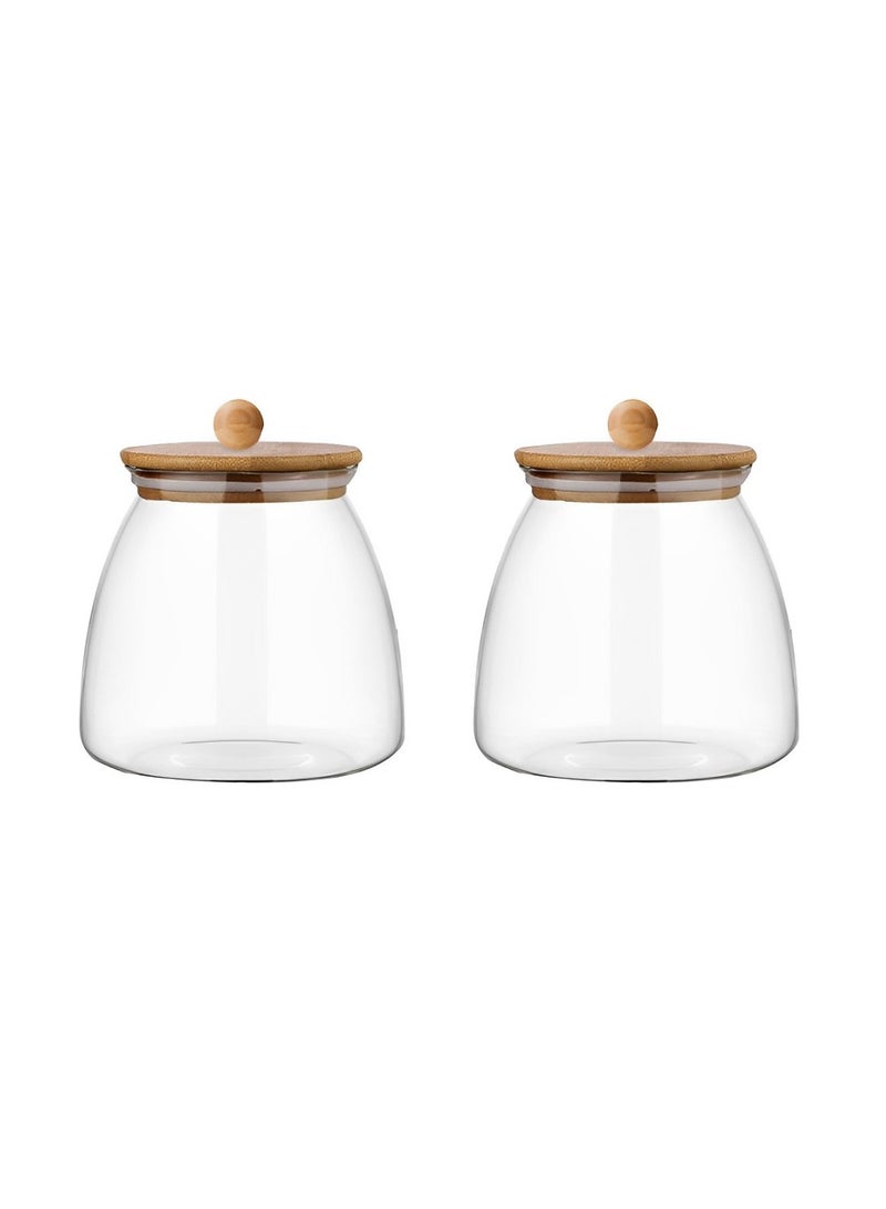 BLACKSTONE Borosilicate Glass Candy Jars With Airtight Wooden Lids For Cookies Nuts Snacks YK4112 (2Pcs, 500ML Each) - Image 1