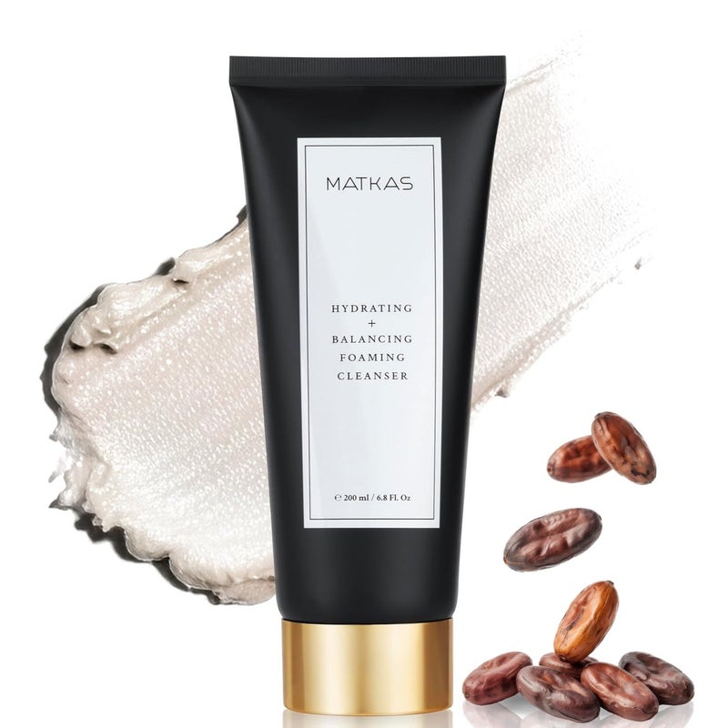 MATKAS Korean Facial Cleanser with Cocoa Seed Extract 6 Fl. Oz. - Hydrating Foaming Gel - 6 Ceramides, 6 Types of Hyaluronic Acid, Gentle Deep Cleansing Korean Face Wash, Moisturizing Face Cleanser - Image 1