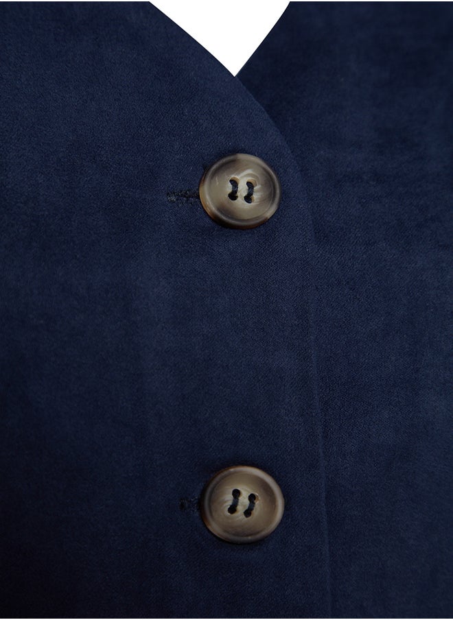 trendyol - Indigo Fitted Buttoned Suede Crop Woven Vest TWOAW24YE00044 - Image 1