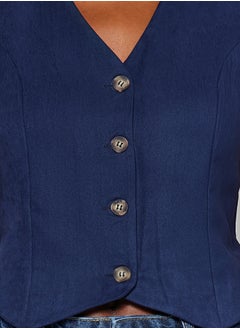 trendyol Indigo Fitted Buttoned Suede Crop Woven Vest TWOAW24YE00044  - Image 4