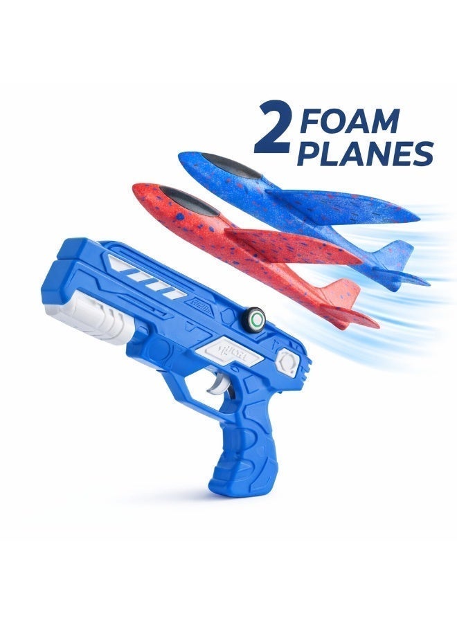 Foam Airplane Launcher Toy for Kids – 1 Launcher + 2 Foam Glider Planes – Outdoor Flying Toy – Easy Launch – Ages 3+ - Image 1