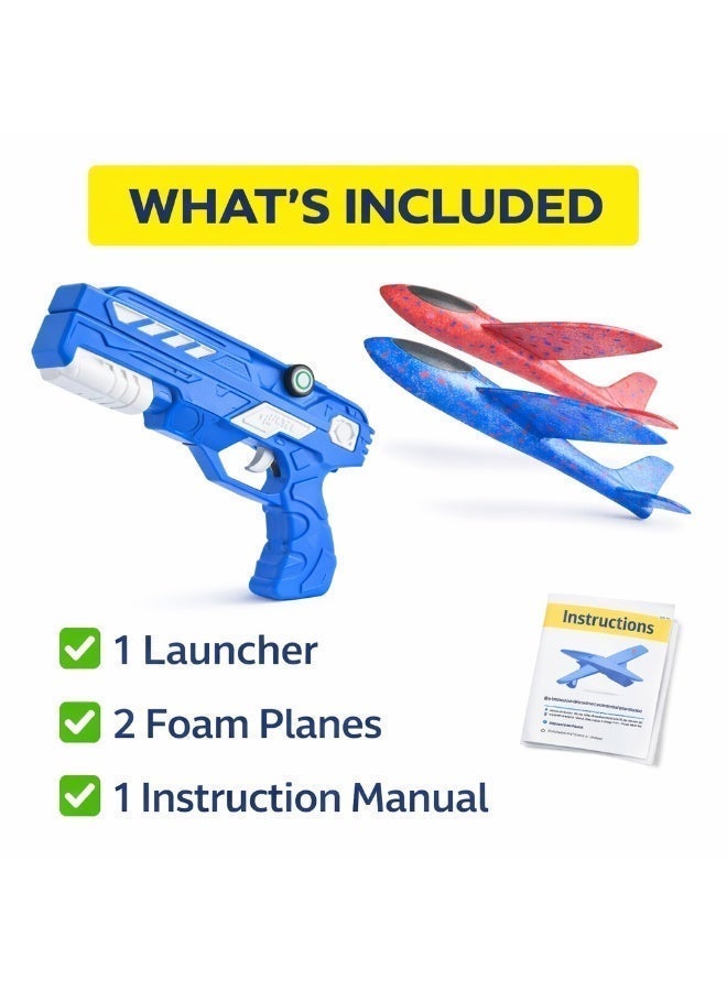 Foam Airplane Launcher Toy for Kids – 1 Launcher + 2 Foam Glider Planes – Outdoor Flying Toy – Easy Launch – Ages 3+ - Image 2
