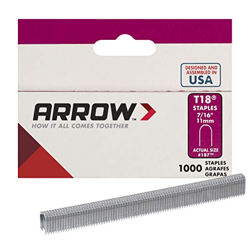 Arrow Fastener دبابيس أرو 187 الأصلية T18، طول الساق 7/16 بوصة، حجم التاج 3/16 بوصة، عبوة 1,000، رمادي - Image 1