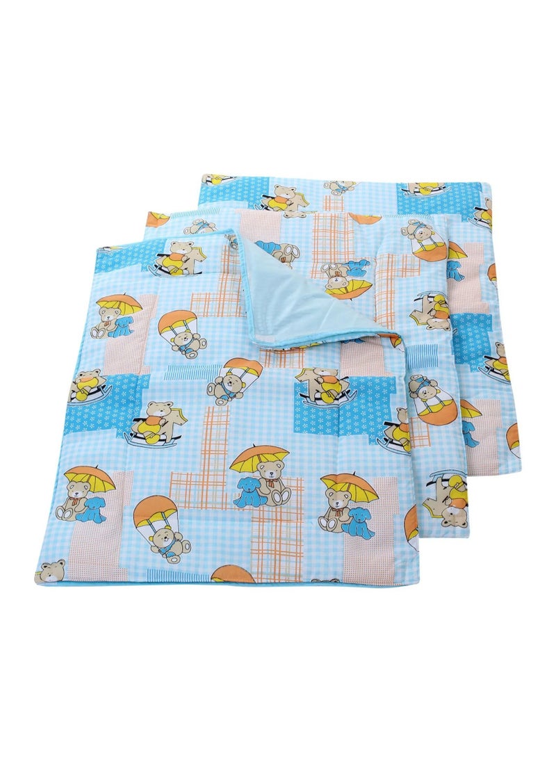 babyhug - Babyhug Multi-Purpose Teddy Bear Print Baby Mat Set with Waterproof Sheet, Cotton, Soft Padded, Velcro Strips, 0 Months+, 62 x 48 cm Pack of 4 - Blue - Image 1