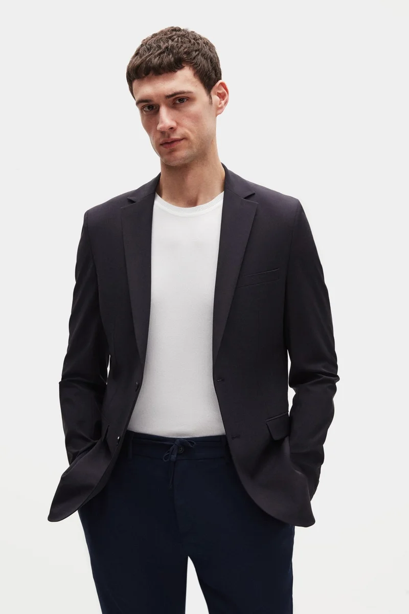 D'S DAMAT Ds Damat Slim Fit Navy Blue Striped Fabric Jacket