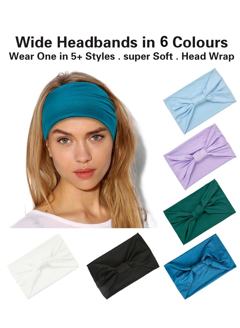 YelaJoy 6 Pack Wide Headbands for Women Non Slip Soft Elastic Hair Bands Yoga Running Sports Workout Gym Head Wraps, Knotted Cotton Cloth African Turbans Bandana (with 6 Pcs Hair Ties) - Image 2
