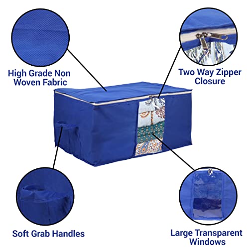 Klaxon Xavi Underbed Storage Organizer | Non Woven Blanket Cover with Transparent window and Handles (Extra Large, Blue) - Pack of 3 - Image 5