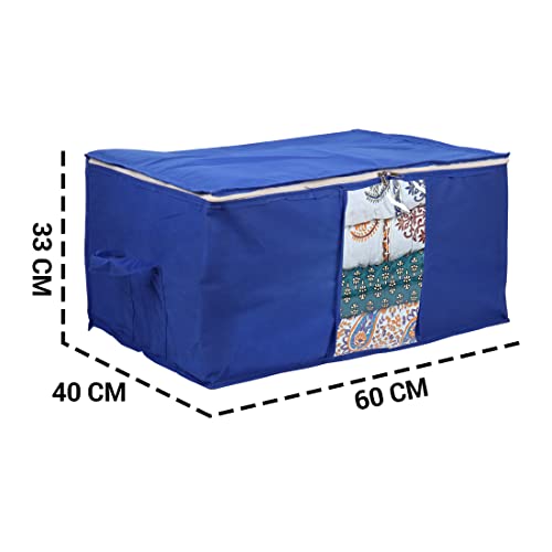 Klaxon Xavi Underbed Storage Organizer | Non Woven Blanket Cover with Transparent window and Handles (Extra Large, Blue) - Pack of 3 - Image 4