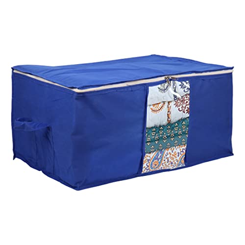 Klaxon Xavi Underbed Storage Organizer | Non Woven Blanket Cover with Transparent window and Handles (Extra Large, Blue) - Pack of 3 - Image 2