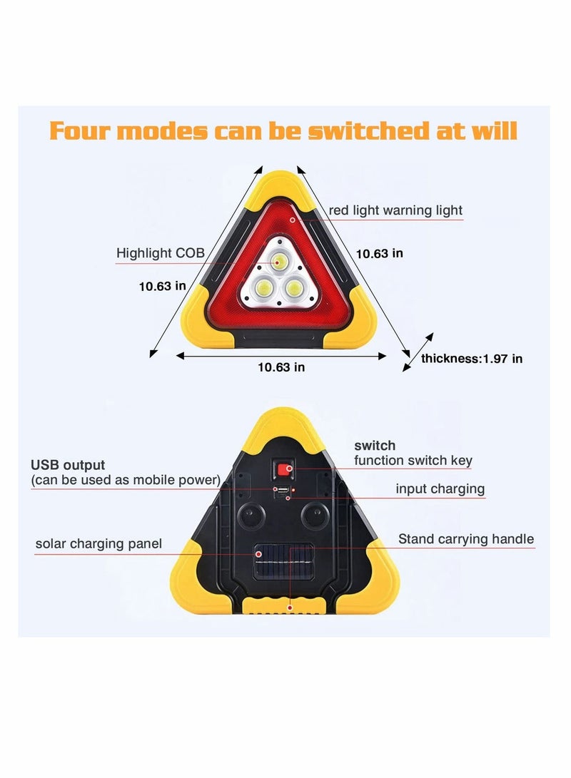 MUNTAQI Safety triangle multi-function emergency triangle light LED solar rechargeable vehicle warning triangle road triangle reflective triangle truck triangle applicable to vehicle fault - Image 4