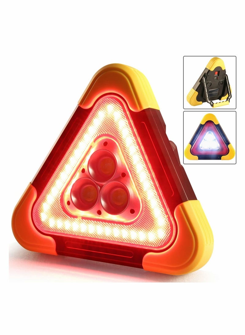 MUNTAQI Safety triangle multi-function emergency triangle light LED solar rechargeable vehicle warning triangle road triangle reflective triangle truck triangle applicable to vehicle fault - Image 1