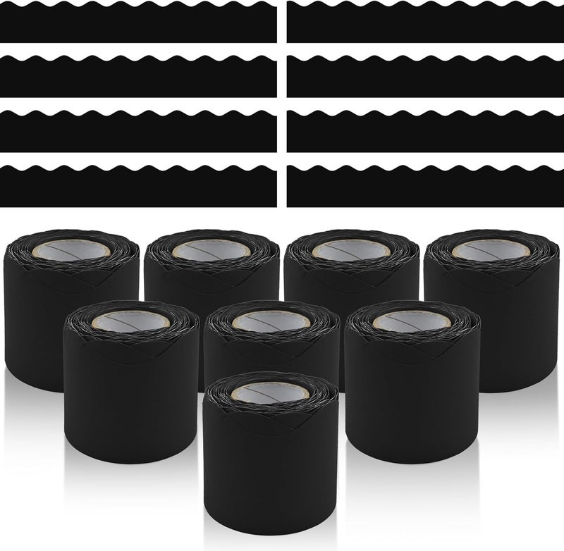 DASTTUIS 8 Rolls 262.4 Ft Bulletin Board Borders - Black Scalloped Borders Bulletin for Classroom, School & Office Decor - Black Bulletin Board Trim Paper - Image 1