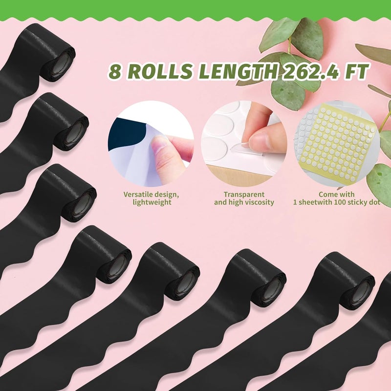 DASTTUIS 8 Rolls 262.4 Ft Bulletin Board Borders - Black Scalloped Borders Bulletin for Classroom, School & Office Decor - Black Bulletin Board Trim Paper - Image 2