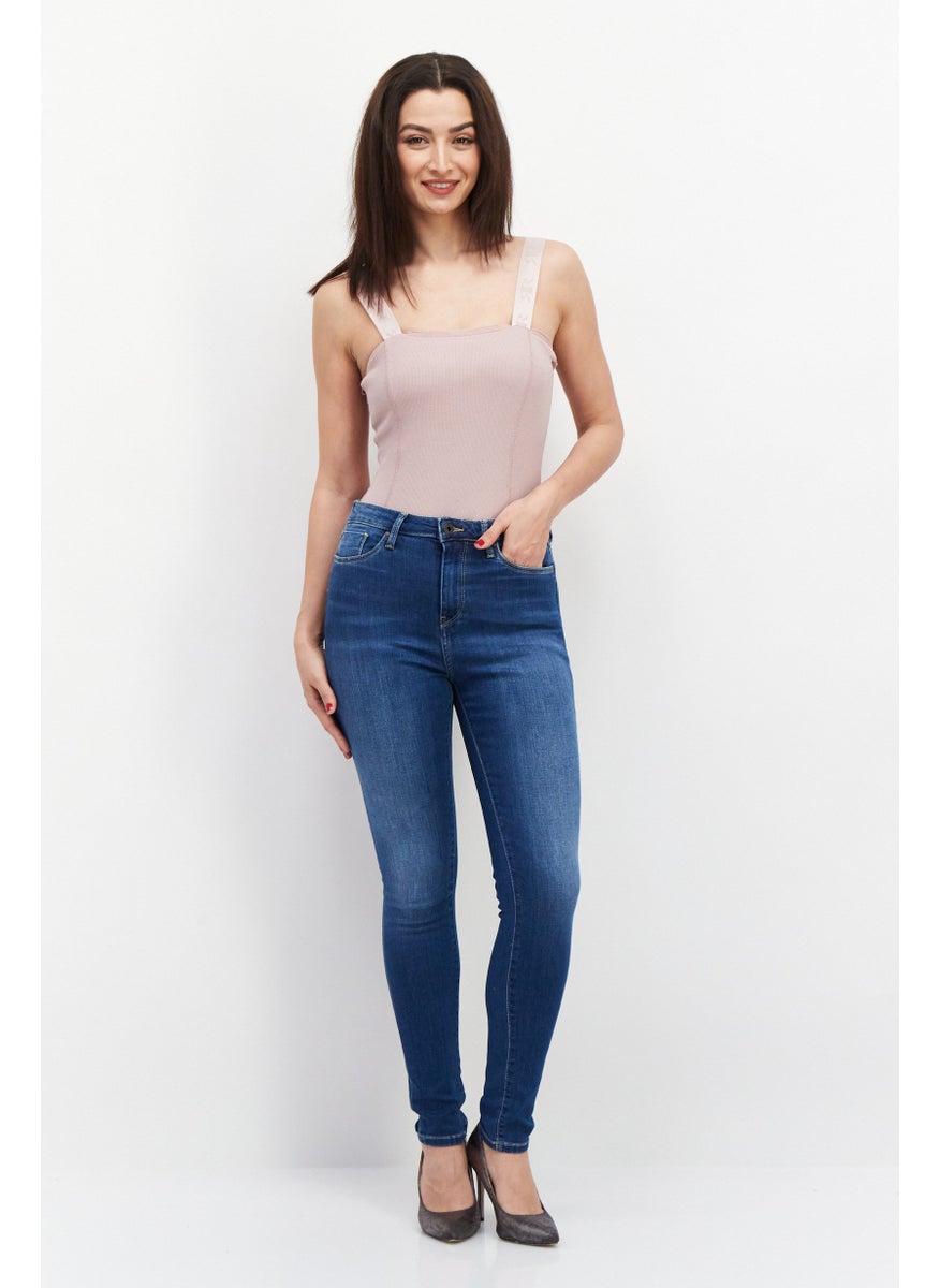 Pepe Jeans Women Slim Fit Washed Denim Jeans, Blue  - Image 4