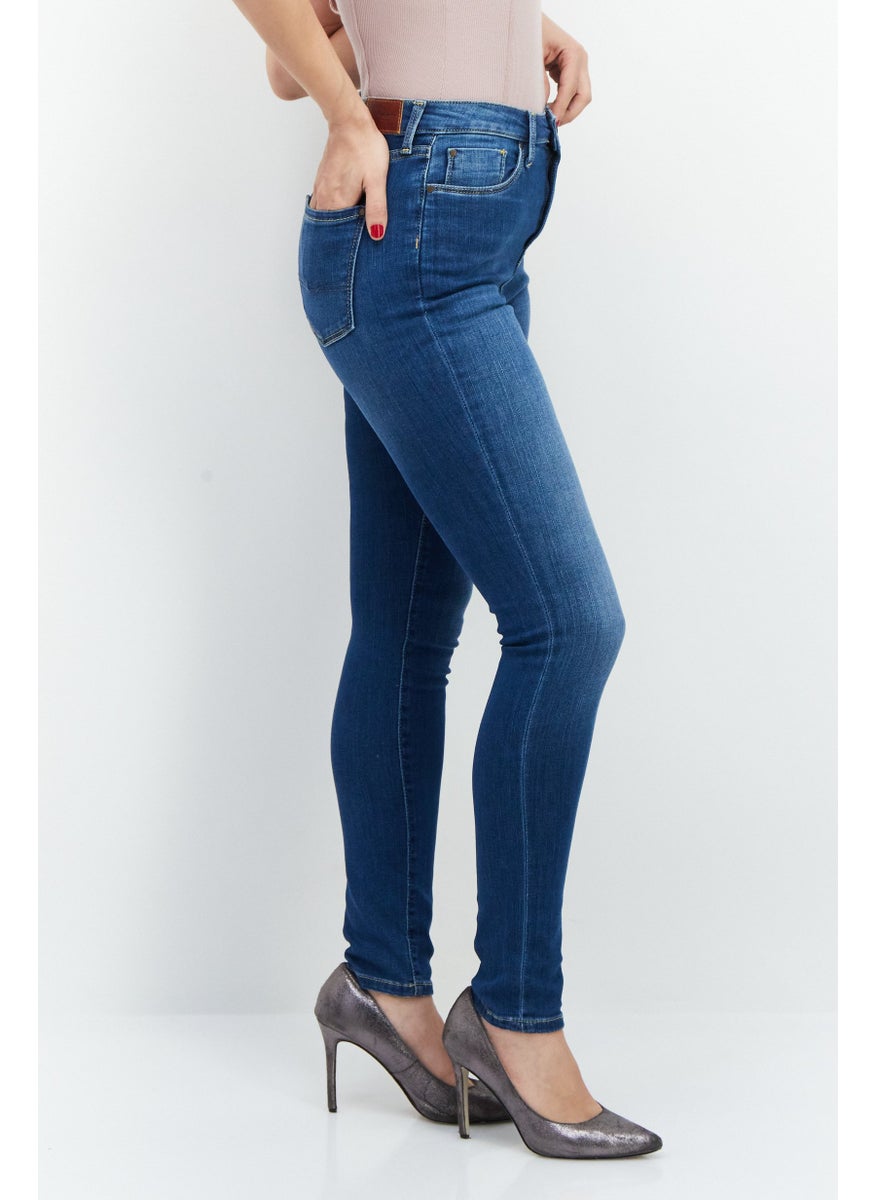 Pepe Jeans Women Slim Fit Washed Denim Jeans, Blue  - Image 2